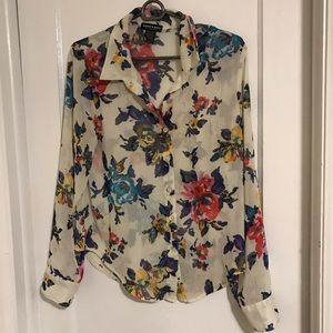 About a Girl sheer floral button up blouse